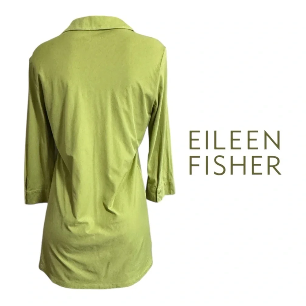 Eileen Fisher Green Organic Cotton Classic Collar Long Button Up Shirt SZ M - Picture 4 of 5